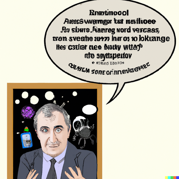 A picture of Douglas Adams saying something unintelligble, generated by DALL-E