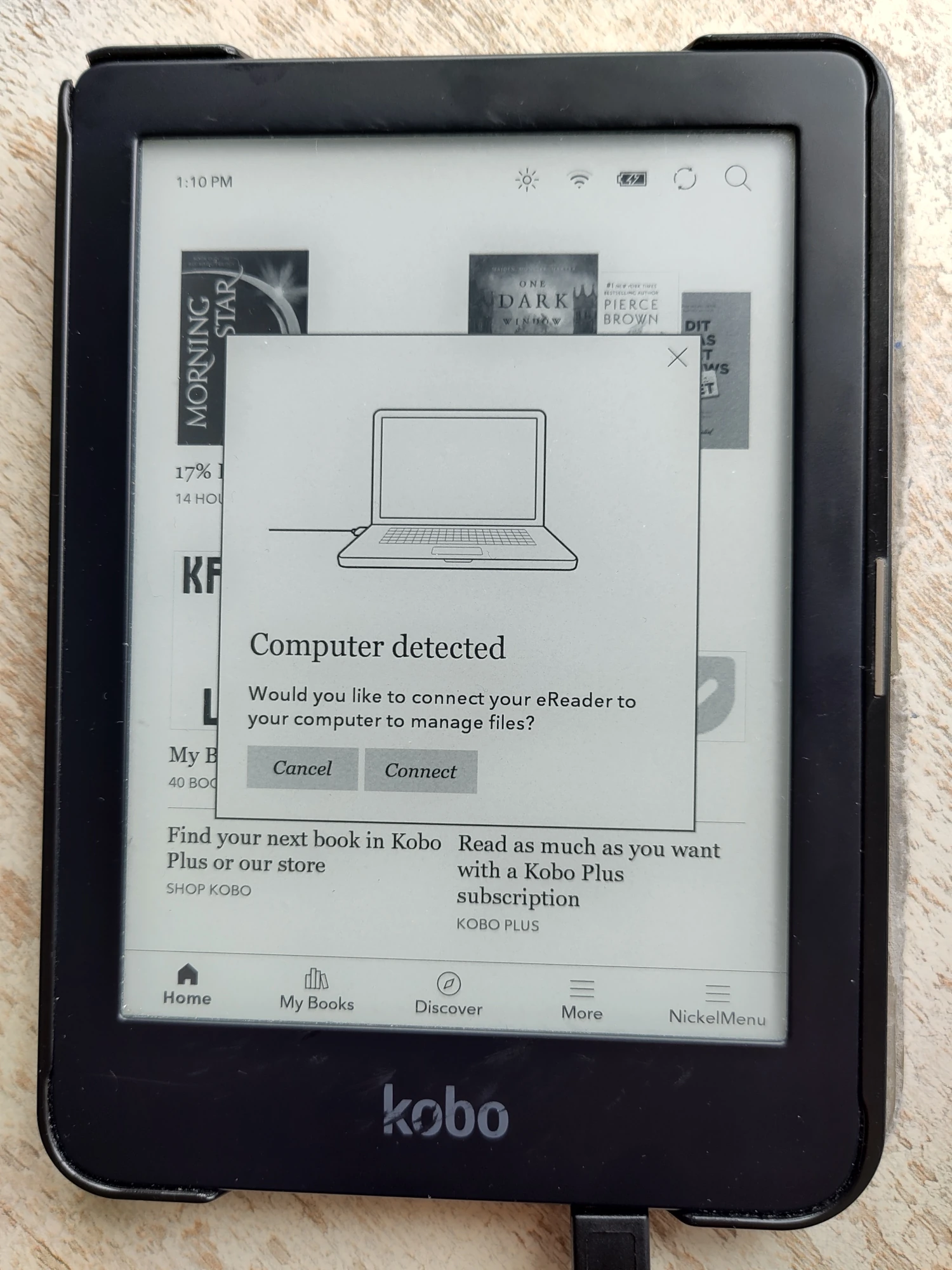 Kobo's "Computer detected" screen
